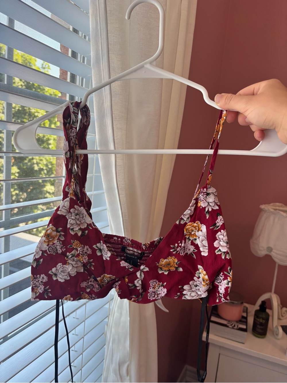 Floral Burgundy Twist-Front wrap Crop Top